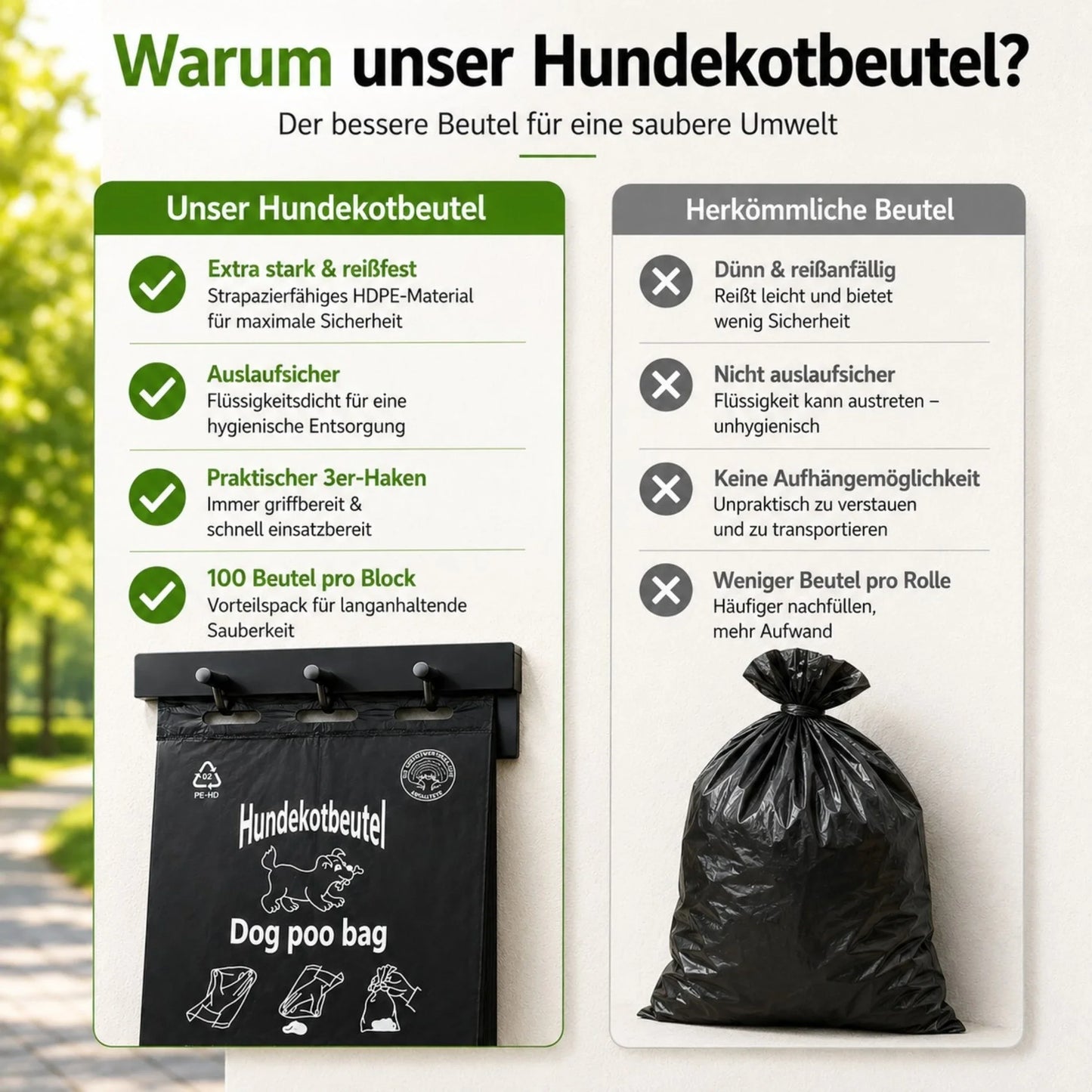 Hundekotbeutel 20x32+3cm - Im Block zu je 100 Stück