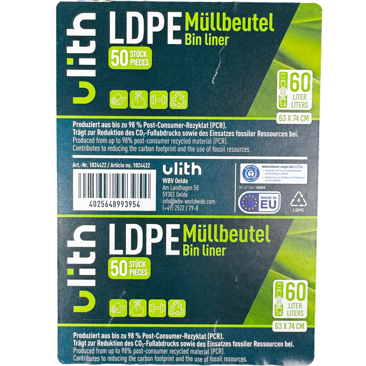 Müllbeutel 60L | bis zu 98% Recyceltes Material