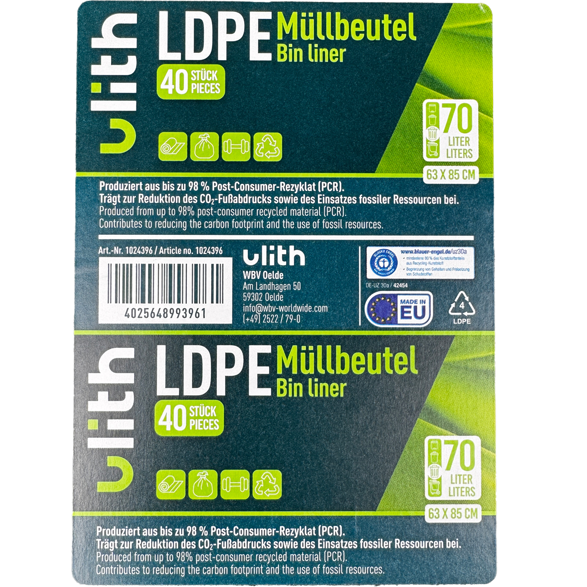 Müllbeutel 70L - bis zu 98% Recyceltes Material