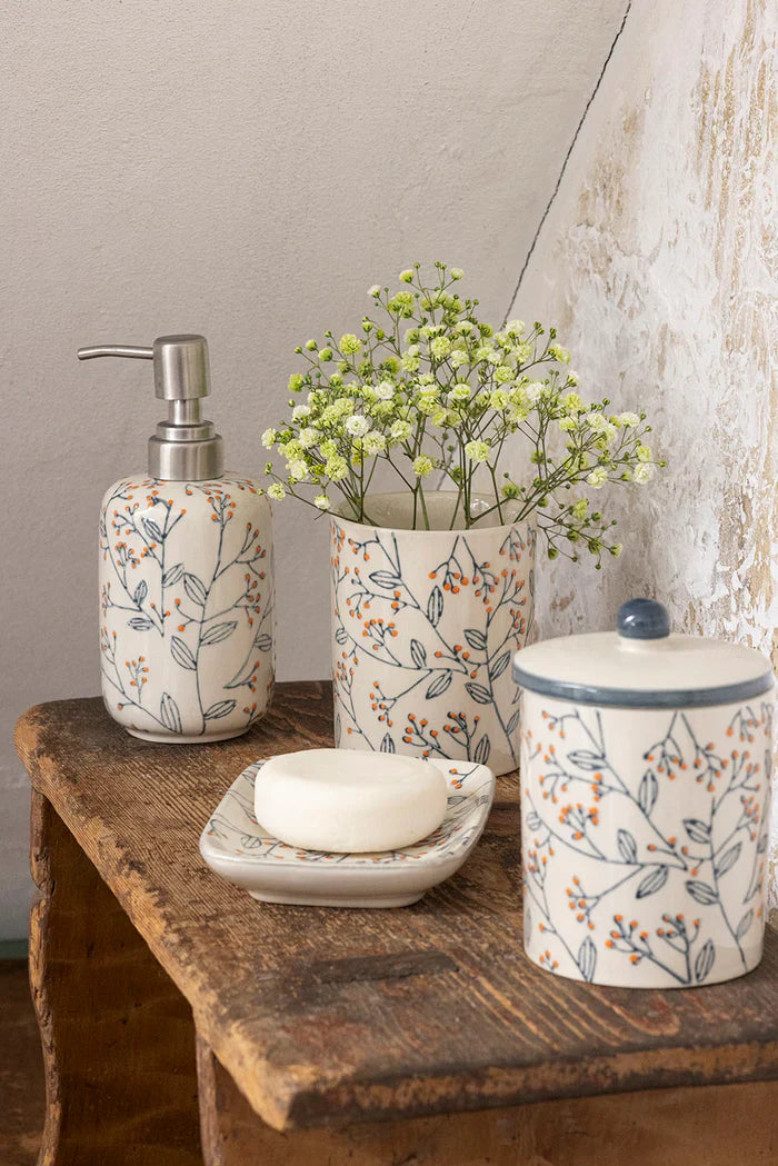 Aufbewahrungsdose ROMANTIC aus Steinzeug – handgestempelt & floral | Tranquillo