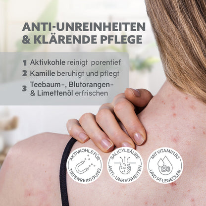 Puremetics | 3in1 Dusch-Fluff „Anti-Unreinheiten“ – Aktivkohle, Niacinamid & Salicylsäure (250 g)