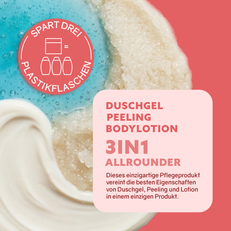 Puremetics | 3in1 Dusch-Fluff „Kirschblüte & Mandelmilch“ – Duschgel, Peeling & Pflege (250 g)