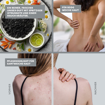 Puremetics | 3in1 Dusch-Fluff „Anti-Unreinheiten“ – Aktivkohle, Niacinamid & Salicylsäure (250 g)