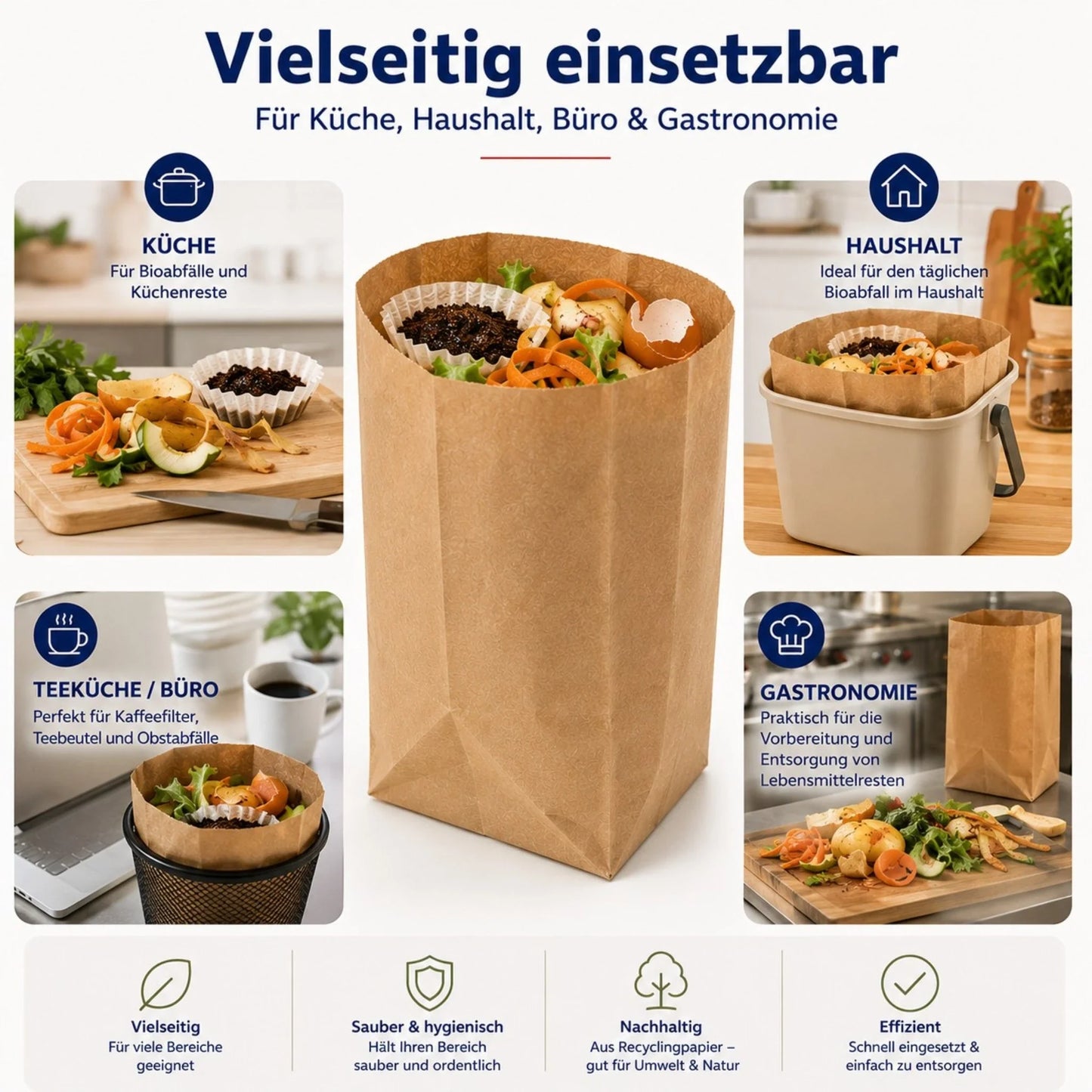 Biomüllbeutel 10L Papier | Reißfeste & nassfeste Mülltüten