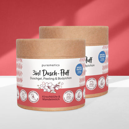 Puremetics | 3in1 Dusch-Fluff „Kirschblüte & Mandelmilch“ – Duschgel, Peeling & Pflege (250 g)