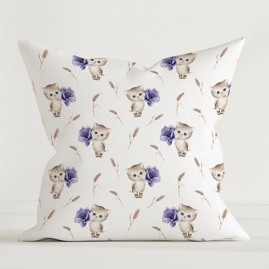 "Katze mit Blumen" Premium Kinderdekokissen