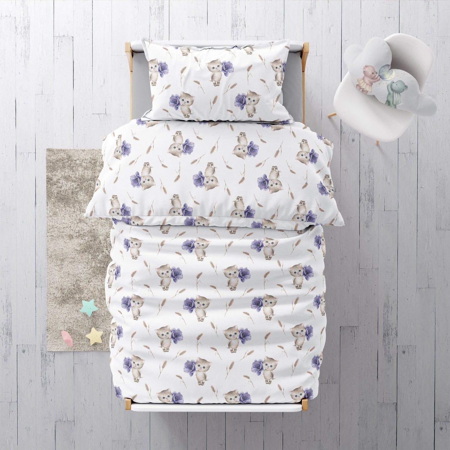 "Katze mit Blumen" Premium Kinderbettwäsche