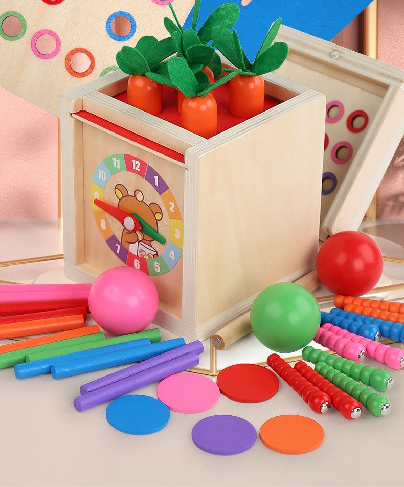 Montessori Holz Lernbox – Multifunktionales Steck- & Formenpuzzle für Kinder