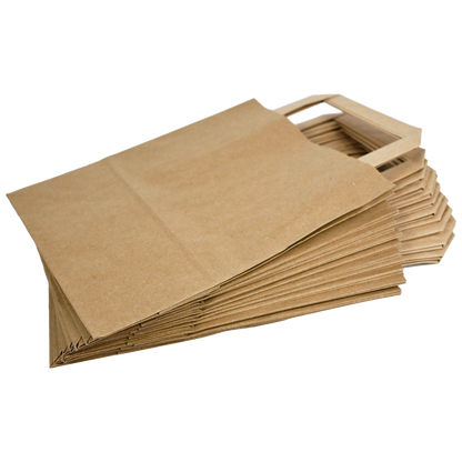 Papiertragetaschen Braun mit Henkel 18+8x22cm - FSC Kraftpapier Tüten