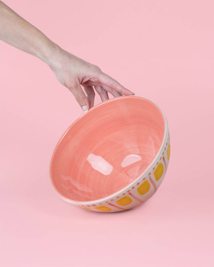 Handgefertigte Keramik-Servierschale Valentina – 1,5 l Rosa & Gelb | Alfar Tierra Cocida