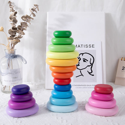 Holz Balance und Stapelsteine Turm - in Regenbogen Farben für Kleinkinder ab 2 Jahre