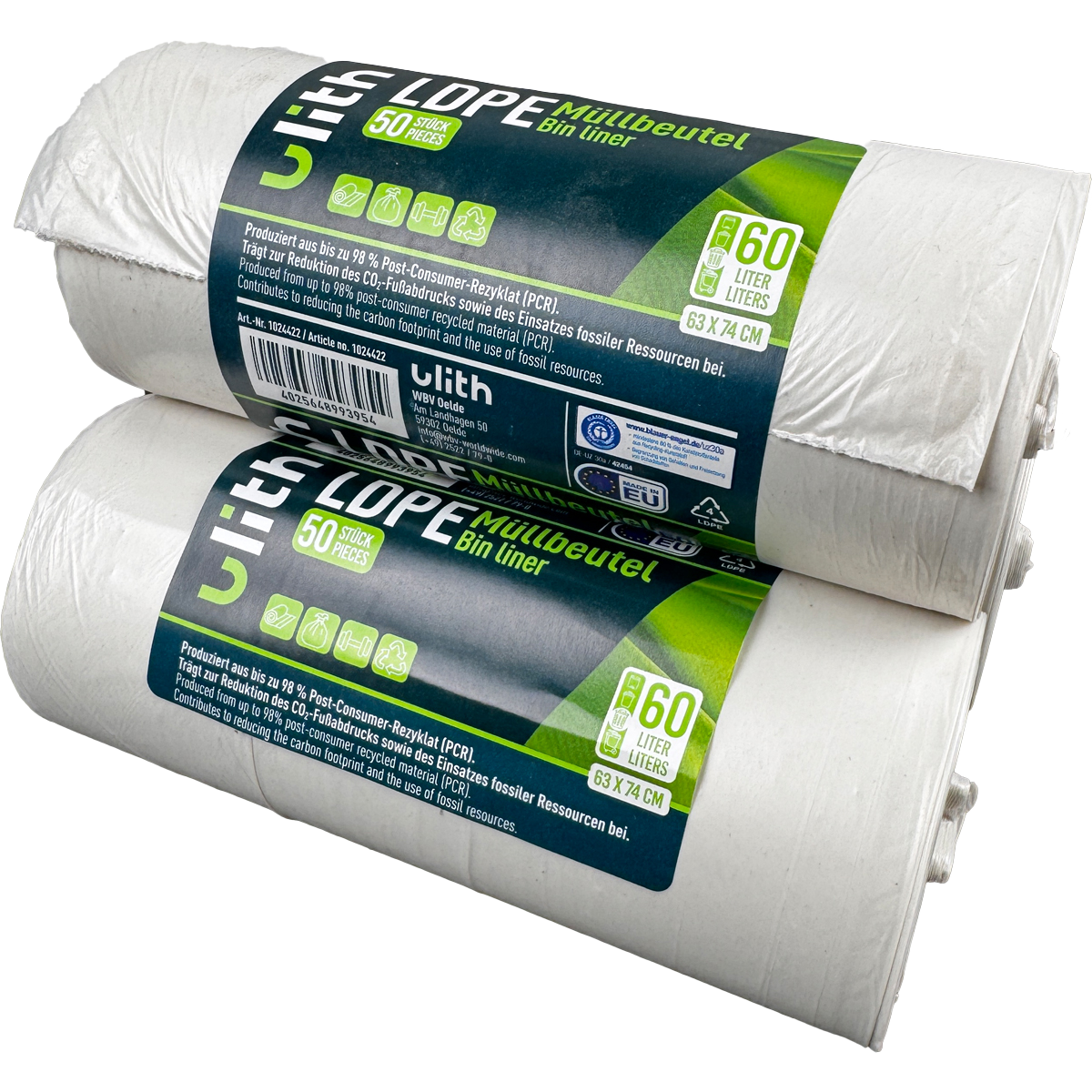 Müllbeutel 60L | bis zu 98% Recyceltes Material