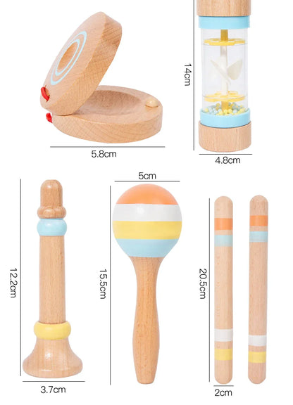 Montessori Holz Instrumenten Set für kleine Klangforscher (6, 8 und 9-teilig)