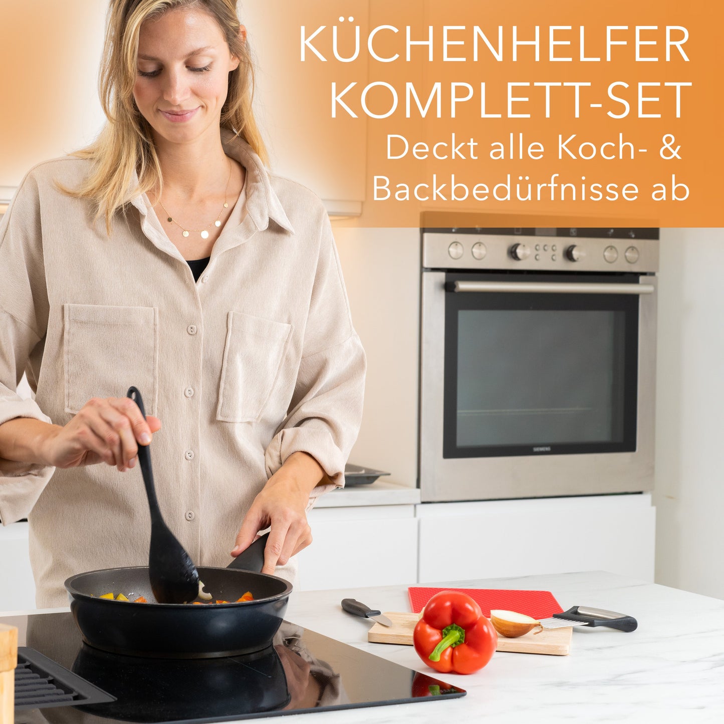 Küchenhelfer aus Silikon & Edelstahl Kochutensilien Schwarz- 10er Set