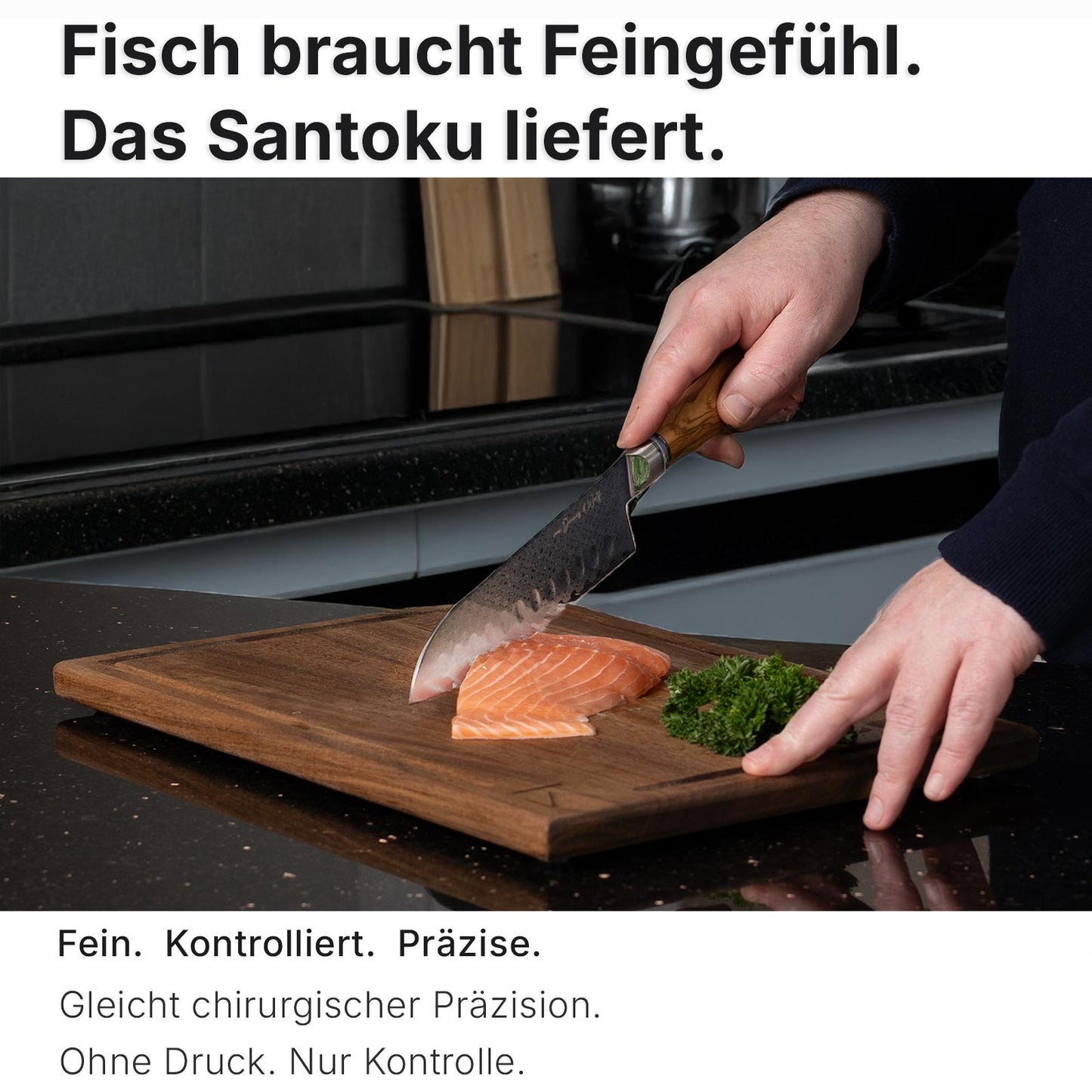 Damast-Santokumesser "Olive"