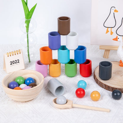 Montessori Kugel Sortier- und Zuordnungsspiel aus Holz mit 12 Farben – Puzzle für Farberkennung & frühkindliche Bildung