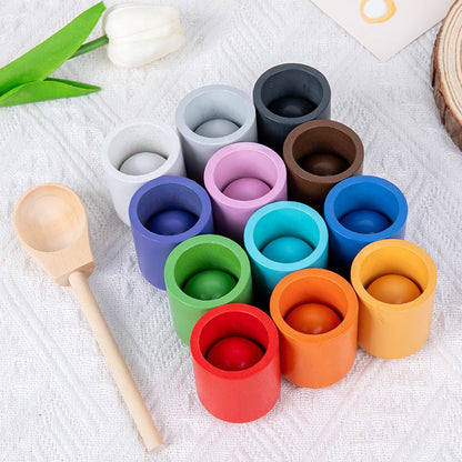 Montessori Kugel Sortier- und Zuordnungsspiel aus Holz mit 12 Farben – Puzzle für Farberkennung & frühkindliche Bildung