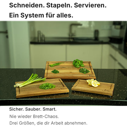 Akazien Schneidebrett-Set – 3-teilig mit Halter