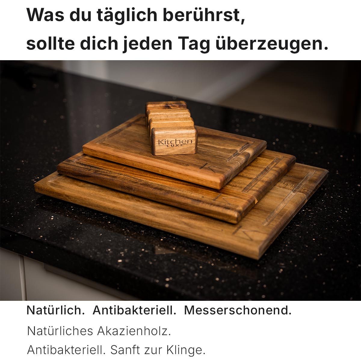 Akazien Schneidebrett-Set – 3-teilig mit Halter