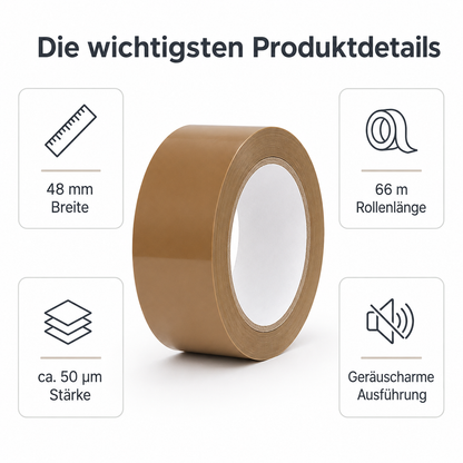 Braunes Klebeband - Leise abrollend - 48mm x 66m - ca. 50µm