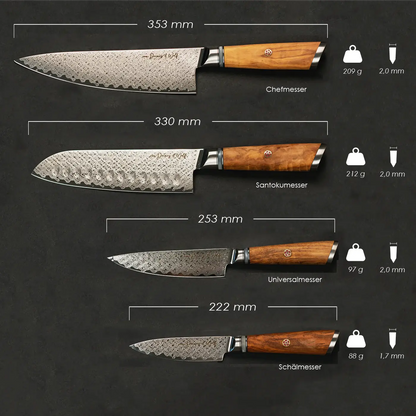 Damastmesserset Olive – Premium Küchenmesser | Kitchen Luxe