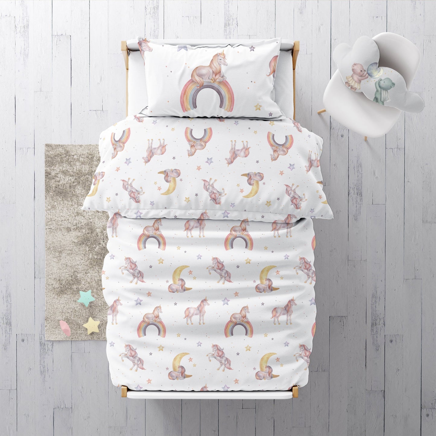 "Regenbogen Einhorn" Premium Kinderbettwäsche