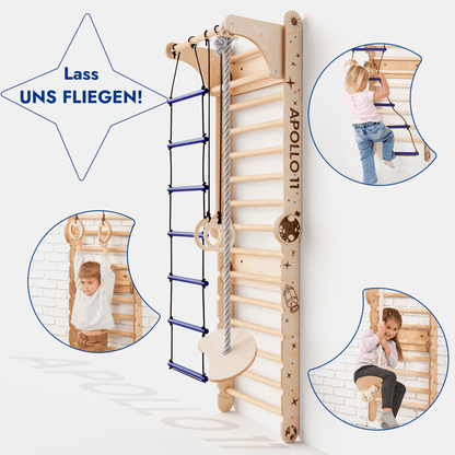 Apollo Schwedische Wand / Kletterleiter für kleine Astronauten + Mondschaukel-Set + Rutschbrett