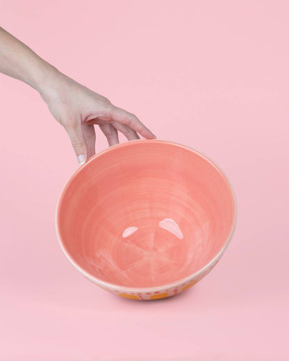 Handgefertigte Keramik-Servierschale Valentina – 1,5 l Rosa & Gelb | Alfar Tierra Cocida