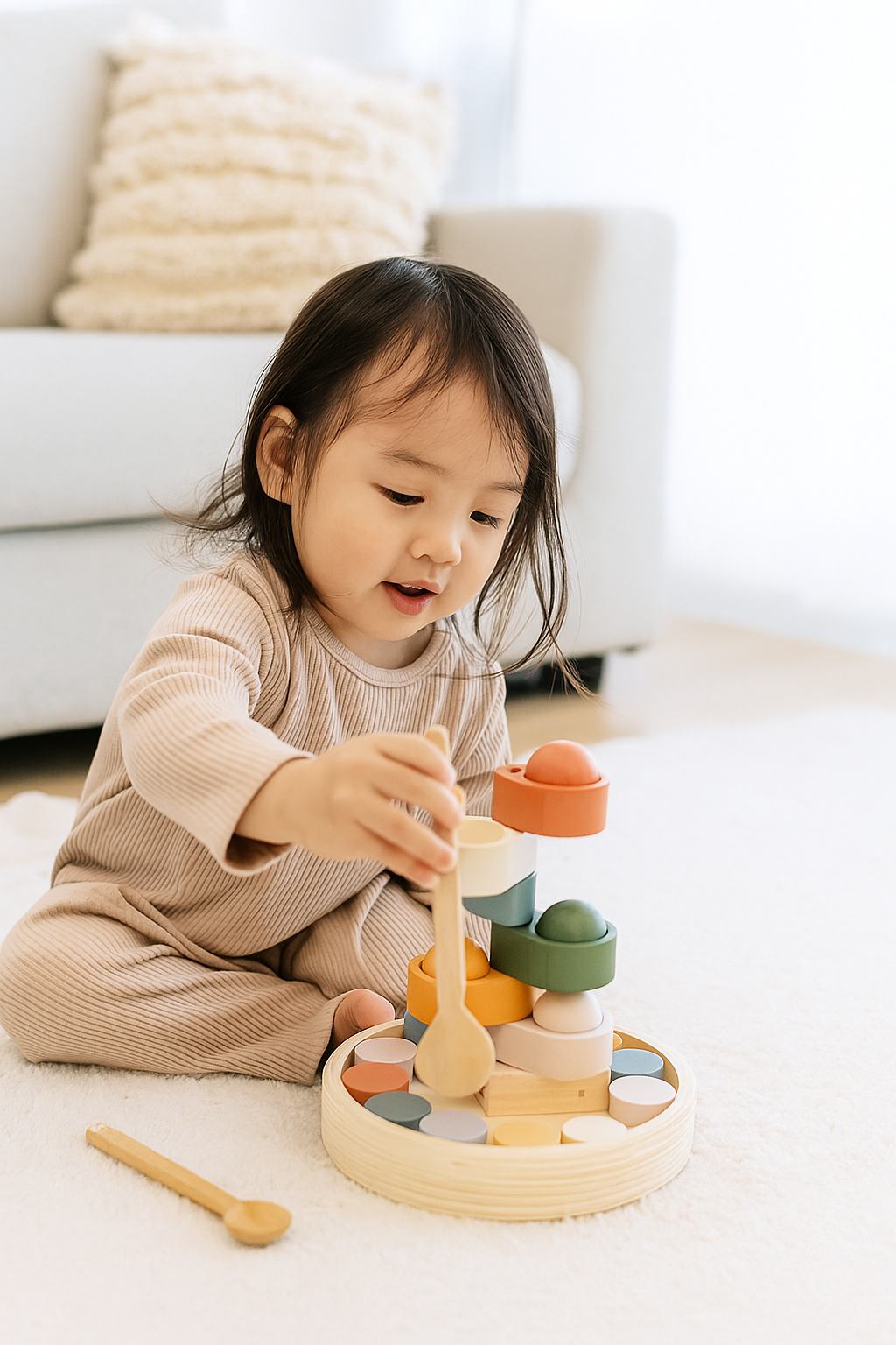 Montessori Holz Farbspiel – Farben Sortierspiel zum Stapeln & Zuordnen