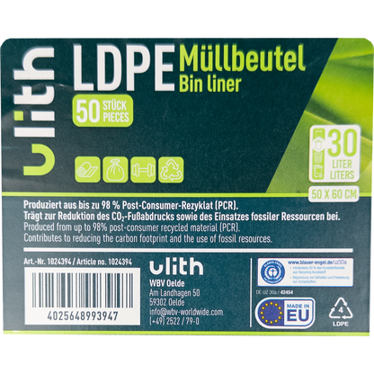 Müllbeutel 30L | bis zu 98% Recyceltes Material