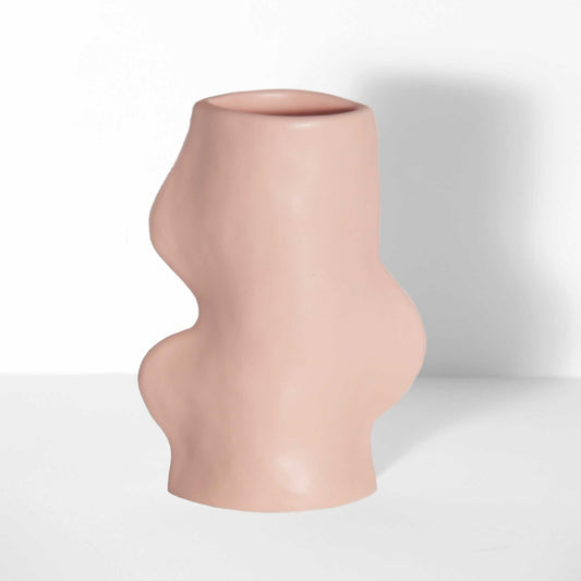 Fluxo Keramikvase Medium Pink – Handgemachte Vase aus Portugal 10x6x17cm – Moderne Deko Blumenvase Keramik – FSC Verpackung – Elegantes Wohnaccessoire