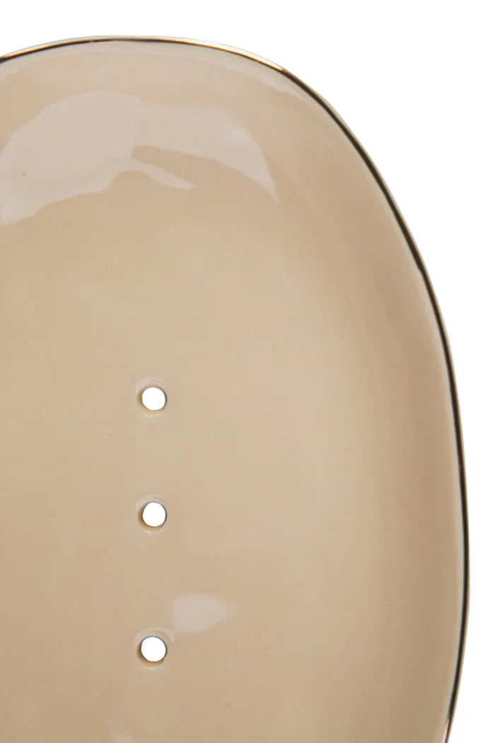 Seifenschale CLASSIC beige mit Goldrand – Steinzeug & nachhaltig | Tranquillo