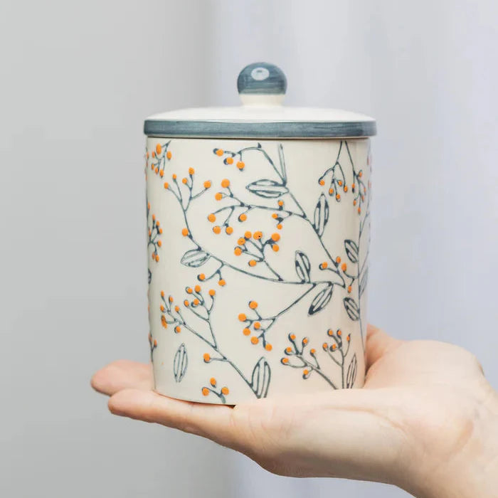 Aufbewahrungsdose ROMANTIC aus Steinzeug – handgestempelt & floral | Tranquillo