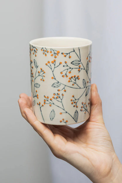 Zahnbürstenhalter ROMANTIC aus Steinzeug – handgestempelt & floral | Tranquillo