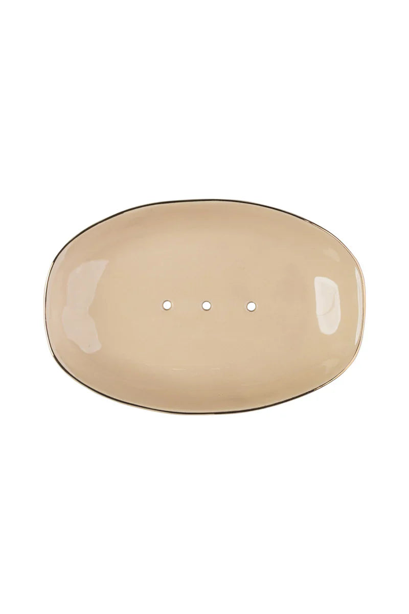 Seifenschale CLASSIC beige mit Goldrand – Steinzeug & nachhaltig | Tranquillo