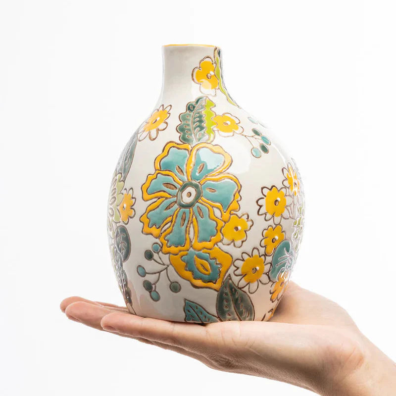 Vase CHARMING COTTAGE groß aus Steinzeug – handbemalt & floral | Tranquillo