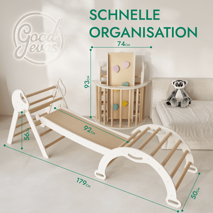 Montessori 4in1 Kletterdreieck für Babys: Pikler-Dreieck, Kletterbogen, Rutschbrett und Kissen für Kleinkinder (1–3 Jahre) - Beige