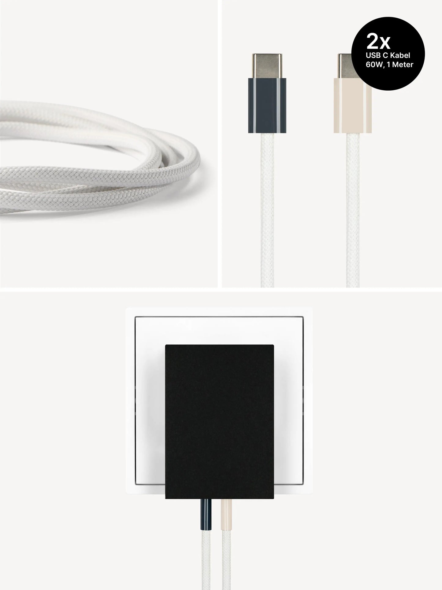 USB-C Ladegerät 65W + 2x USB-C Kabel (Midnight+Dune)