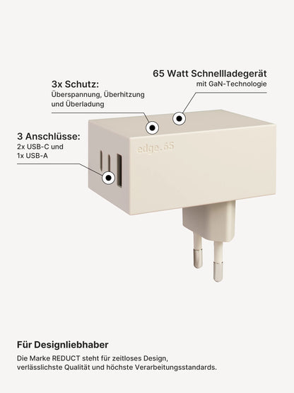 USB-C Ladegerät 65W + 2x USB-C Kabel (Dune)