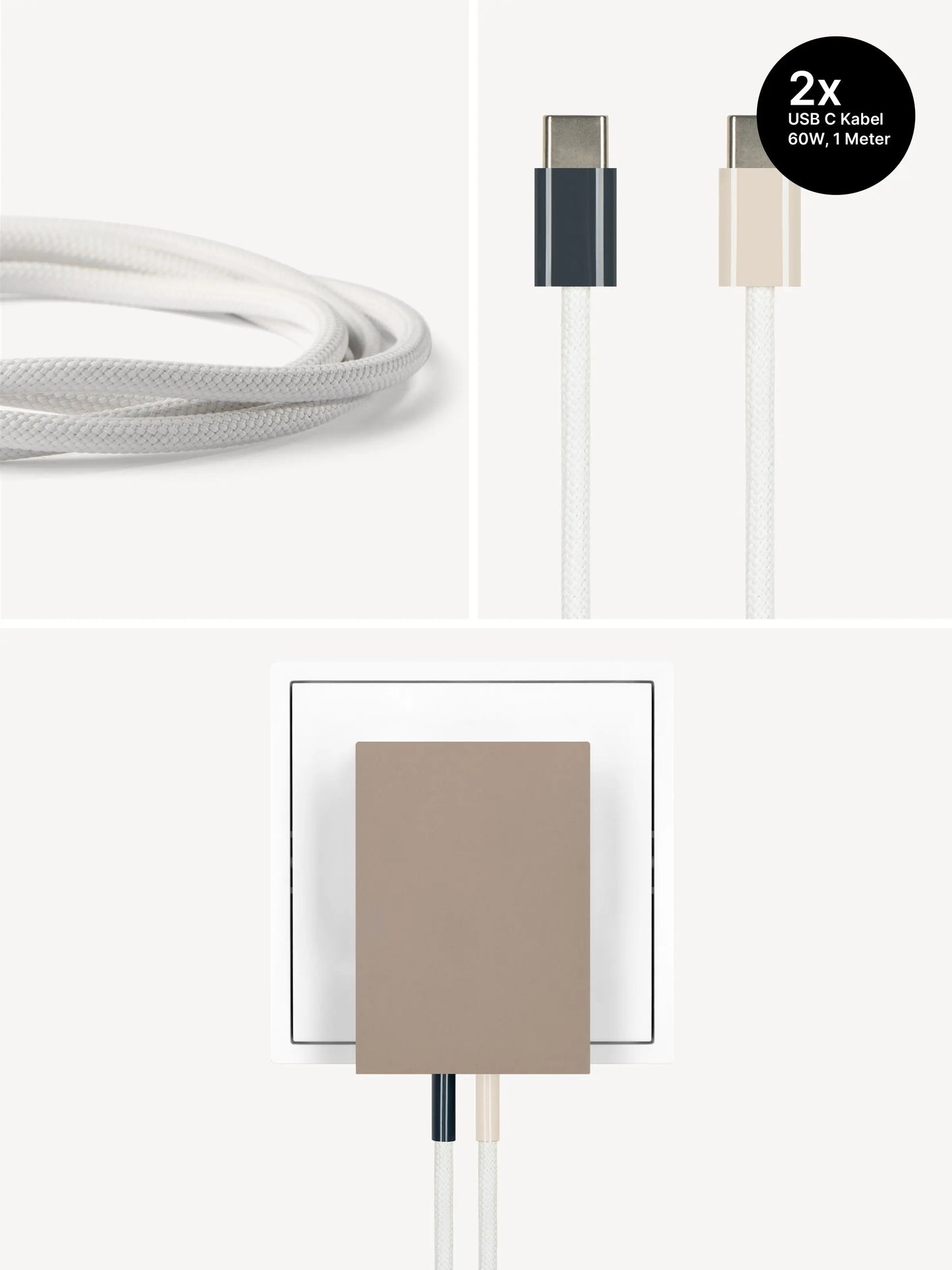 USB-C Ladegerät 65W + 2x USB-C Kabel (Midnight+Dune)