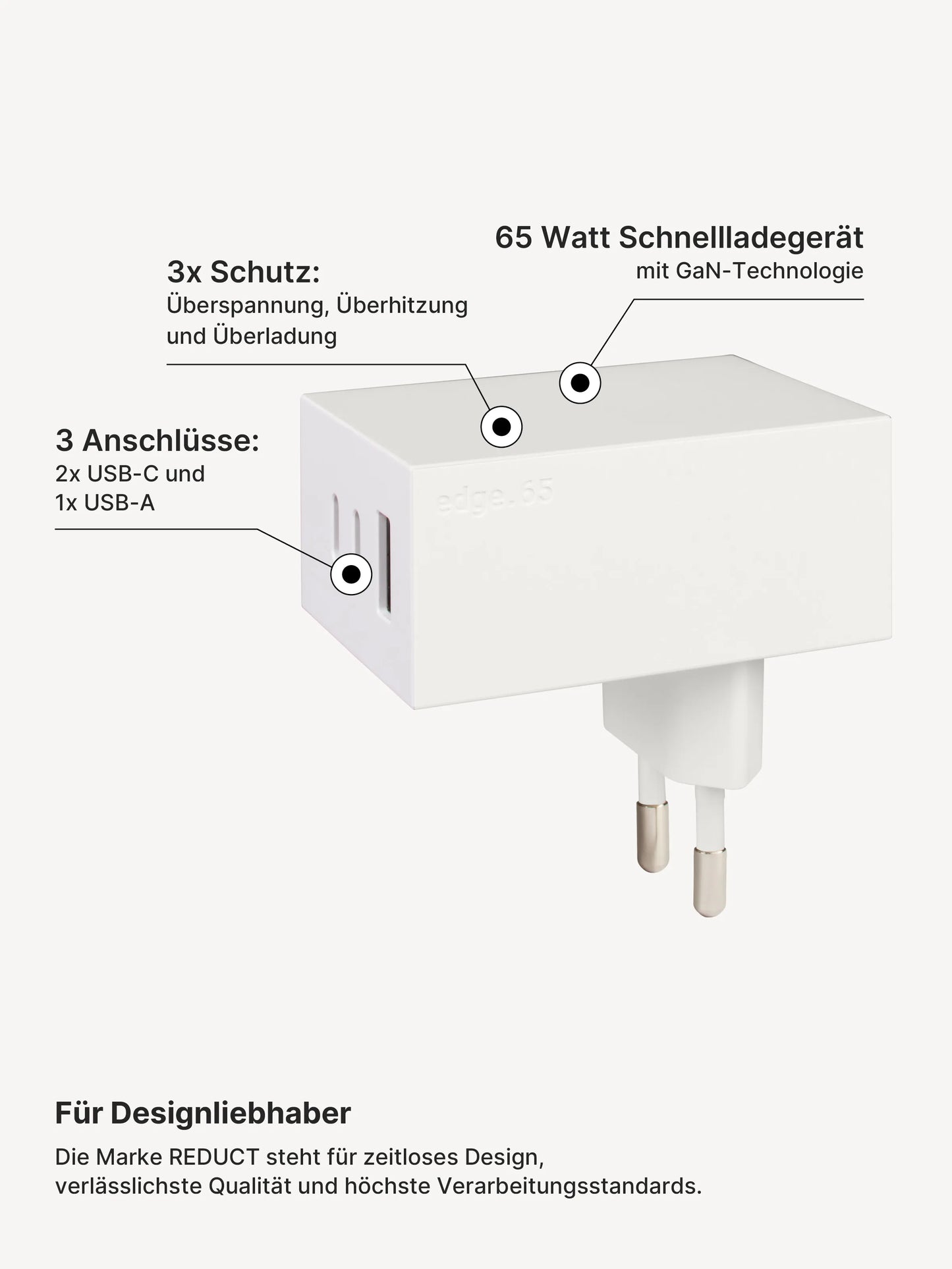 edge.65 (65 Watt) USB Ladegerät. Farbe: White