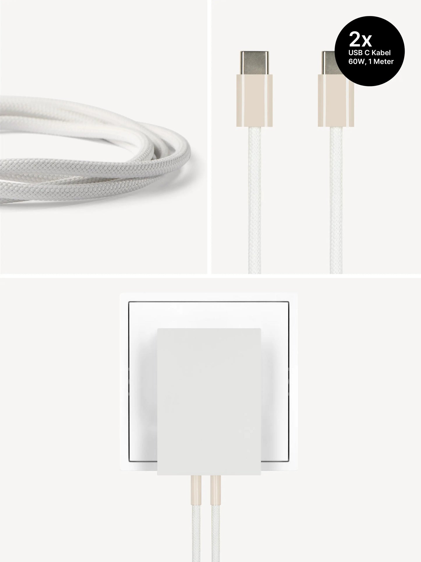 USB-C Ladegerät 65W + 2x USB-C Kabel (Dune)