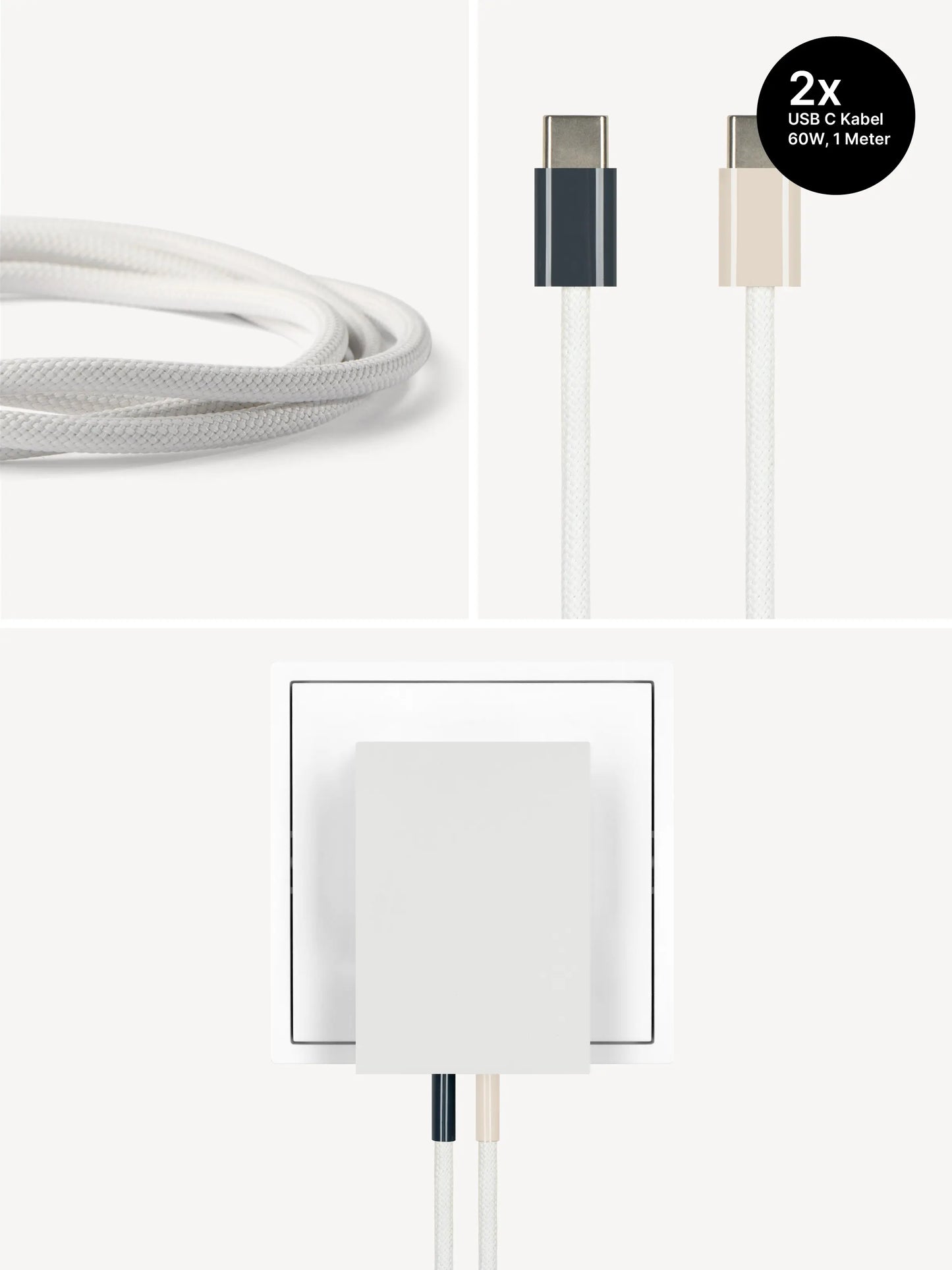 USB-C Ladegerät 65W + 2x USB-C Kabel (Midnight+Dune)